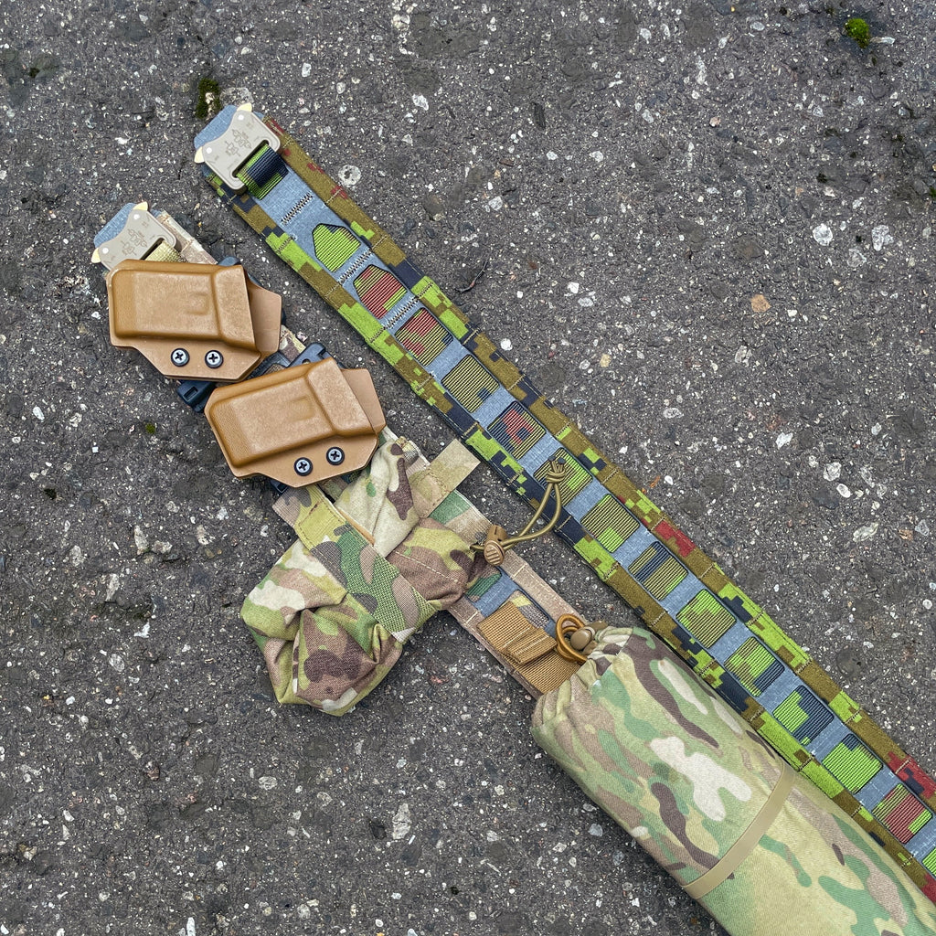 PANNELTAC STRIDE belt in both MultiCam and ESTDCU colorway along with PANNELTAC magazine holders.