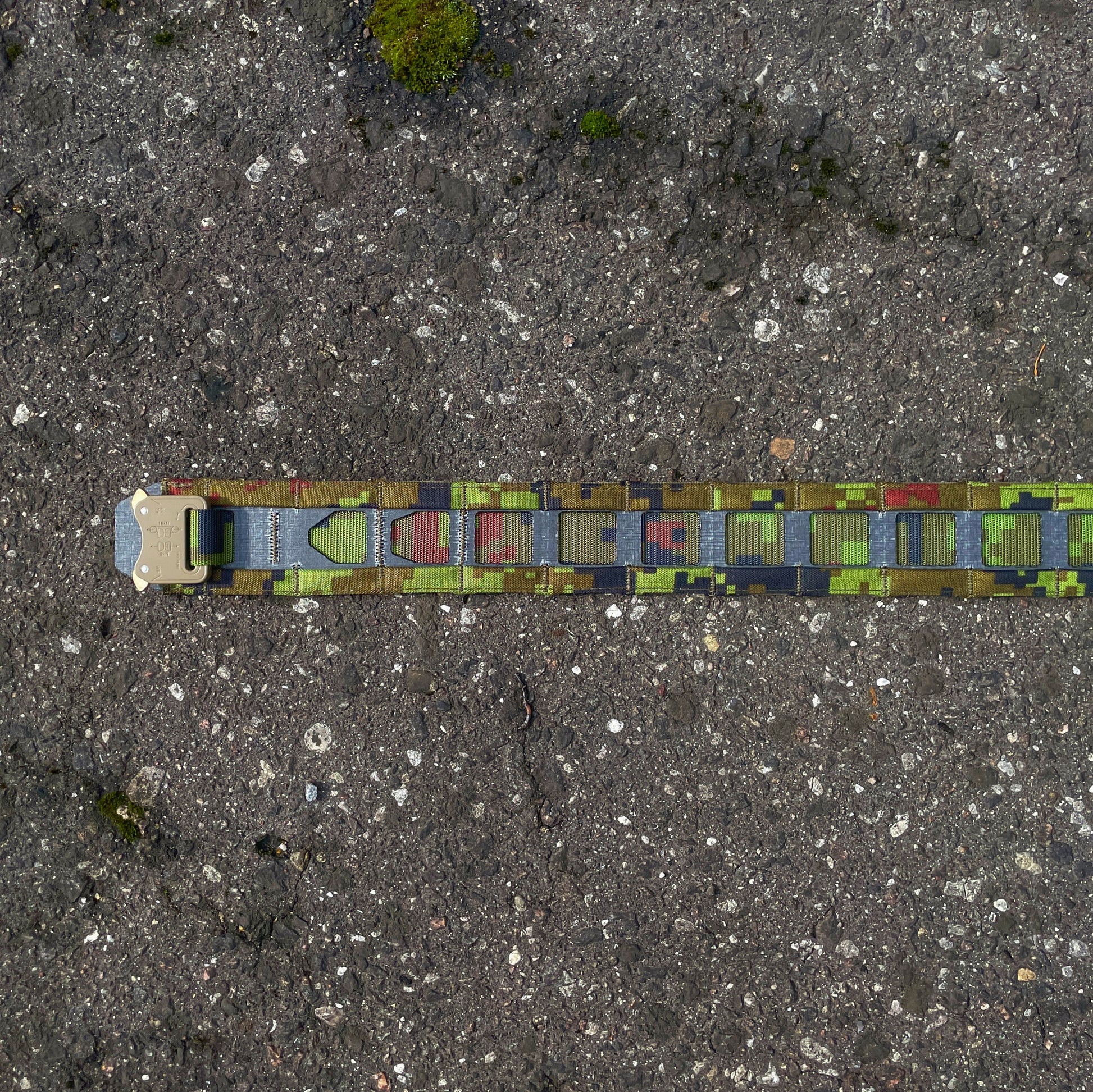 PANNELTAC STRIDE belt in ESTDCU with a AustriAlpine COBRA Pro-Style buckle.