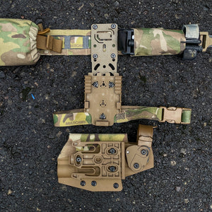 PANNELTAC LVL2 holster with QLS kit, TS-2 thigh strap and HDM-1 belt mount. Multicam Original