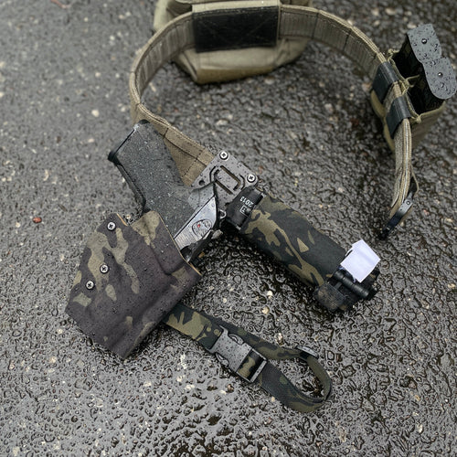PANNELTAC  KYDEX OWB MID-DROP holster for Beretta PX4 with a PANNELTAC Thigh Strap TS-2 and Horizontal TQ Belt Sleeve TQBS-1